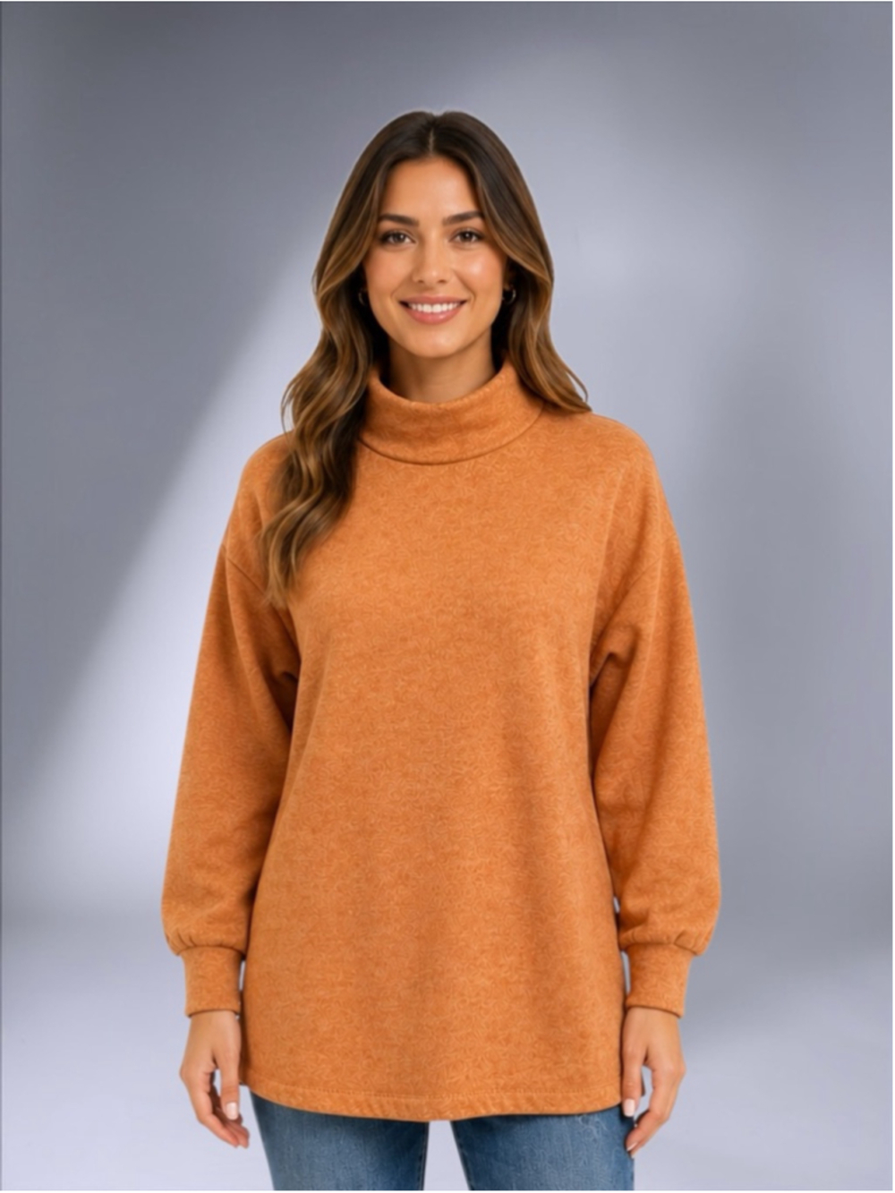 Lola Grace Burnt Orange Funnel Neck Fleece Pullover Sweater – Size S